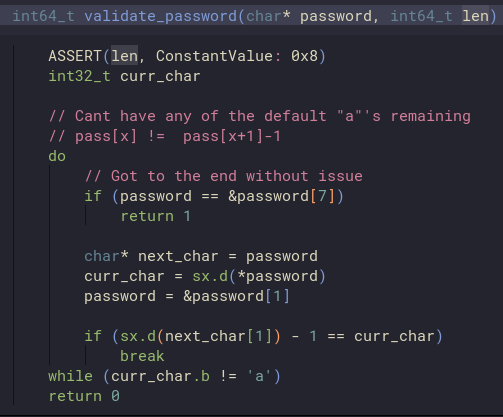 Validate password function